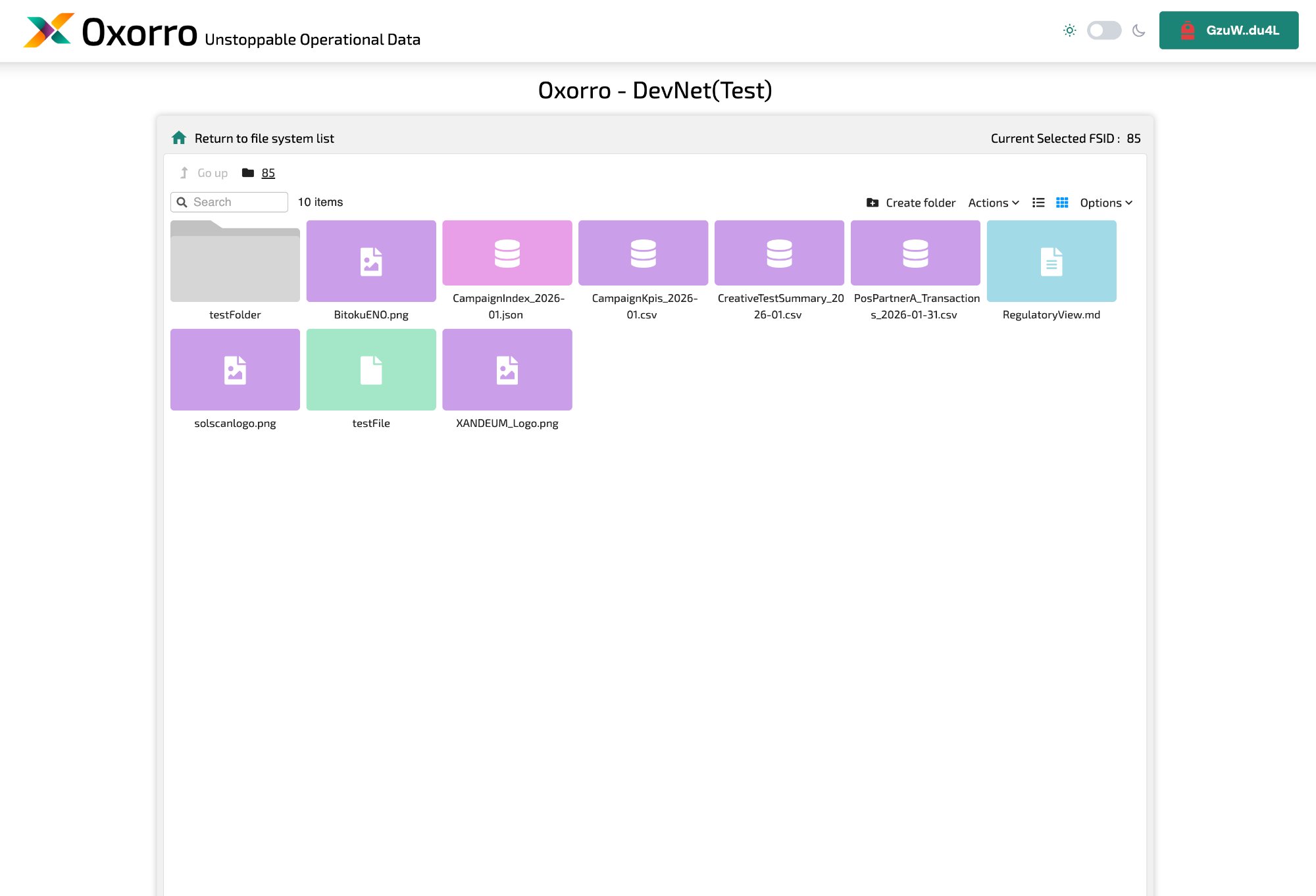 Oxorro file browser — folders, files, drag-and-drop, just like you'd expect