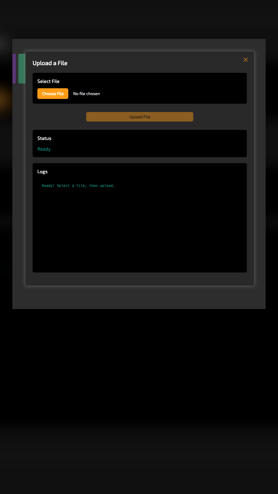 Oxorro upload flow shown on a dark phone display